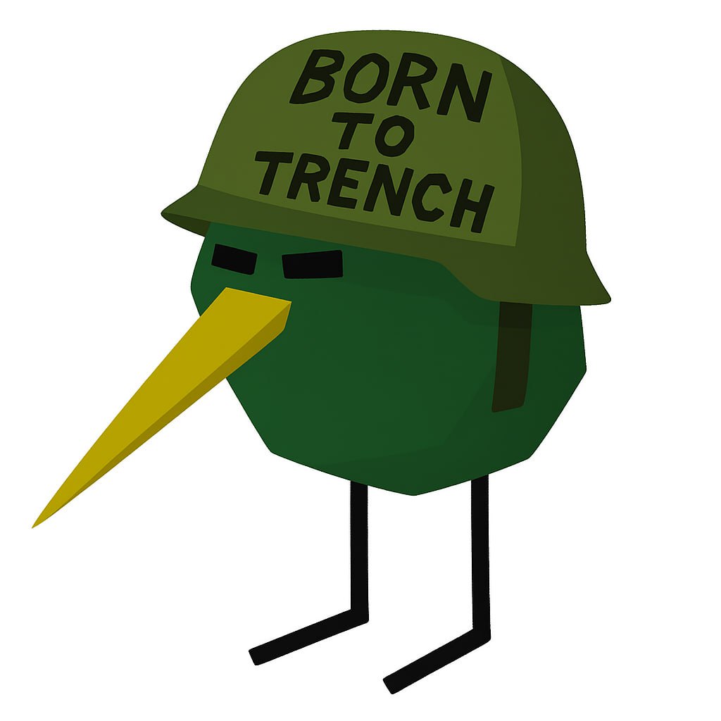 Burd with military helmet 'BORN TO TRENCH'