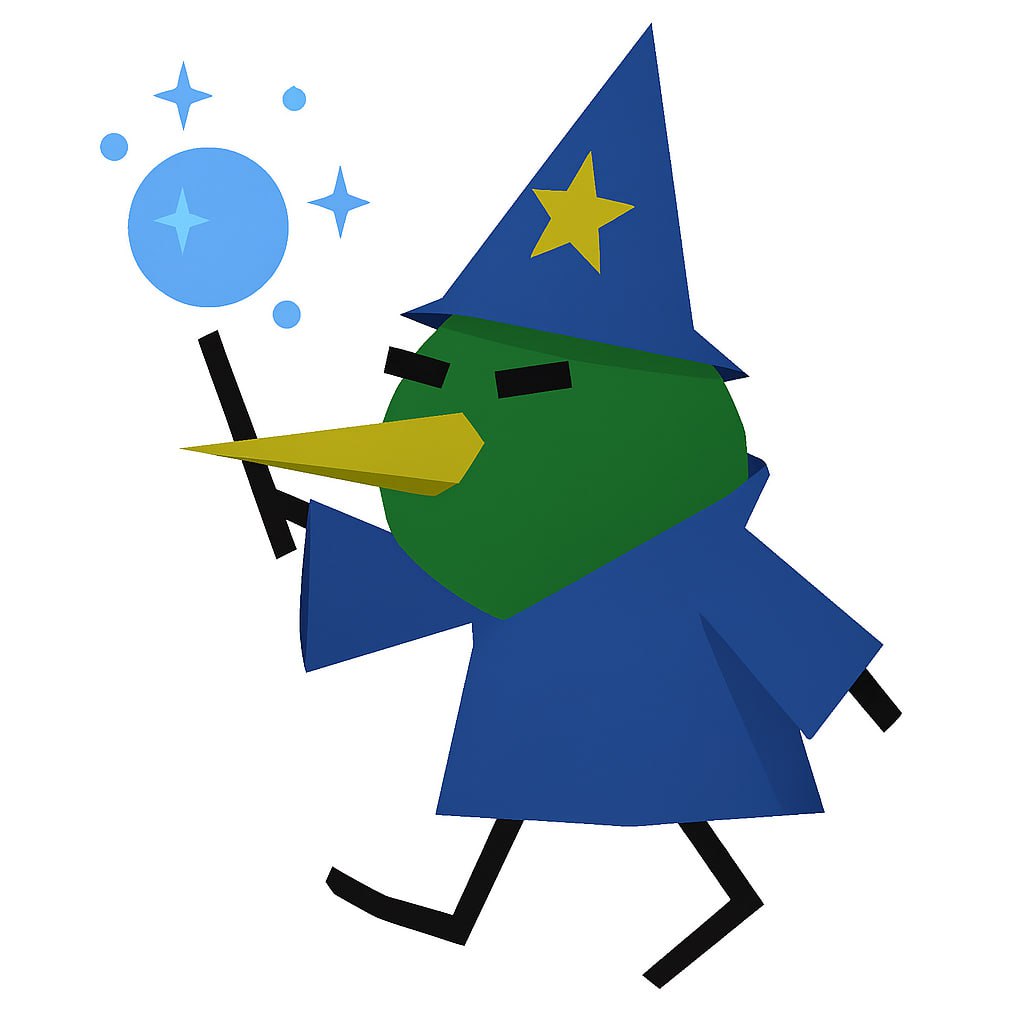 Burd wizard with magic hat and wand