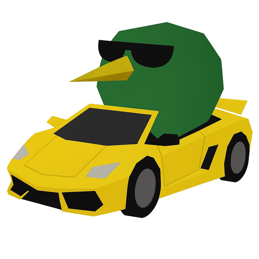 Burd driving yellow Lamborghini with sunglasses