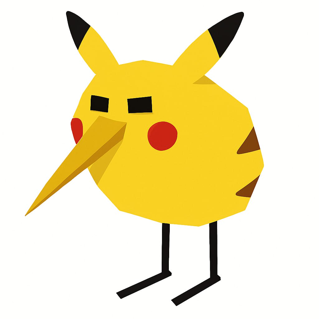 Yellow Pikaburd with Pikachu ears and red cheeks